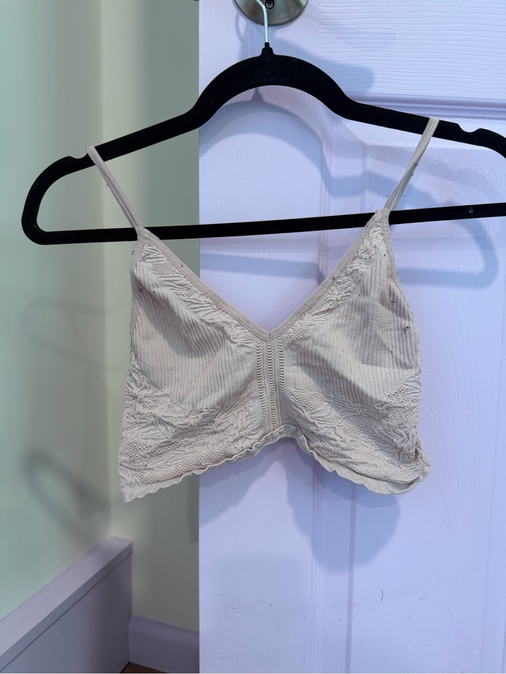 Lace-Trim Wireless Bralette in Light Beige